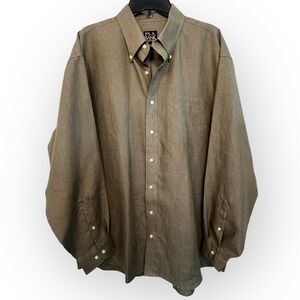 Jos A Bank Traveler's Collection Men's‎ XL 100% Linen Button Down Brown/Green